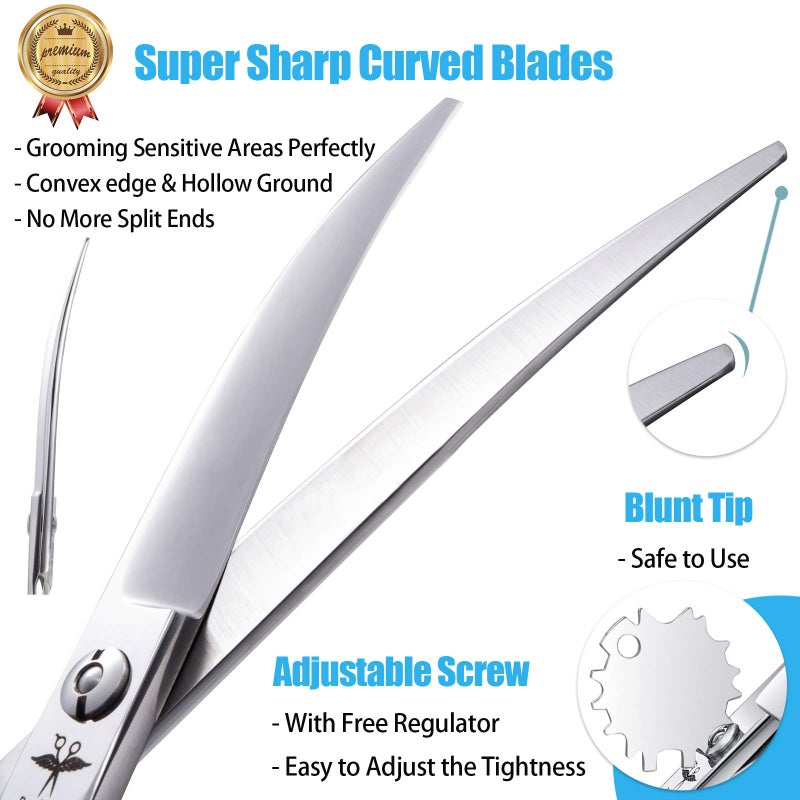 PURPLEBIRD 6.5 Inch Downward Curved Dog Grooming Scissors Pet Cutting Shears Professional Safety Blunt Tip Trimming Shearing for Dog Cat Face Paw Limb Japanese Stainless Steel Silver - Image 2